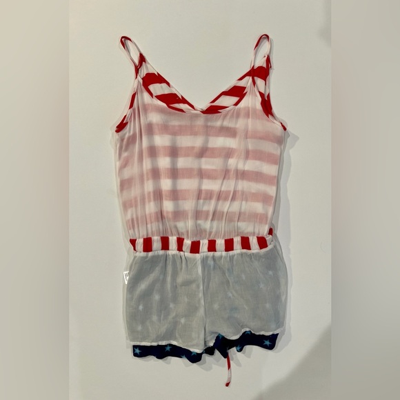 Tipsy Elves American Flag Red and White Striped Jumpsuit Blue Starry Bottom XS - Picture 14 of 15